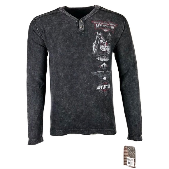 Affliction Other - AFFLICTION Mens T-shirt STACKED MOTORS Biker Skull